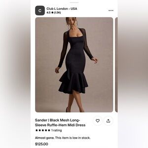 SANDER
BLACK MESH LONG-SLEEVE RUFFLE-HEM MIDI DRESS